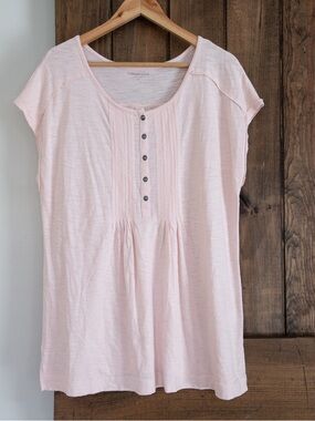 Coldwater Creek Pastel Pink Henley Pintuck Tunic Tee Medium Cotton Modal Blend